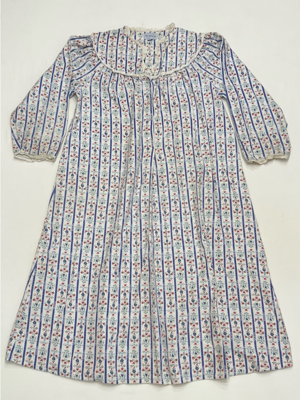 Lanz Of Salzburg Cotton Nightgown Sz Med Floral Heart Tyrolean Motif Cottagecore